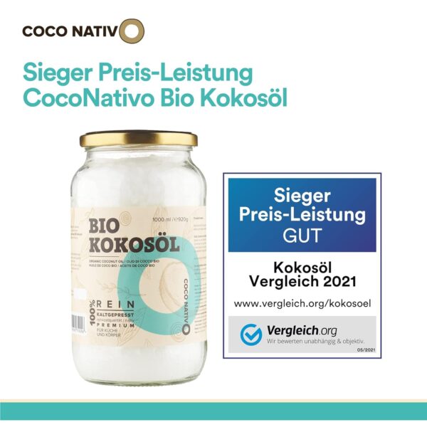 Bio Kokosöl CocoNativo - 1000mL (1L) - Bio Kokosfett, Kokosnussöl, Premium, Nativ, Kaltgepresst, Rohkostqualität, Rein - Image 12